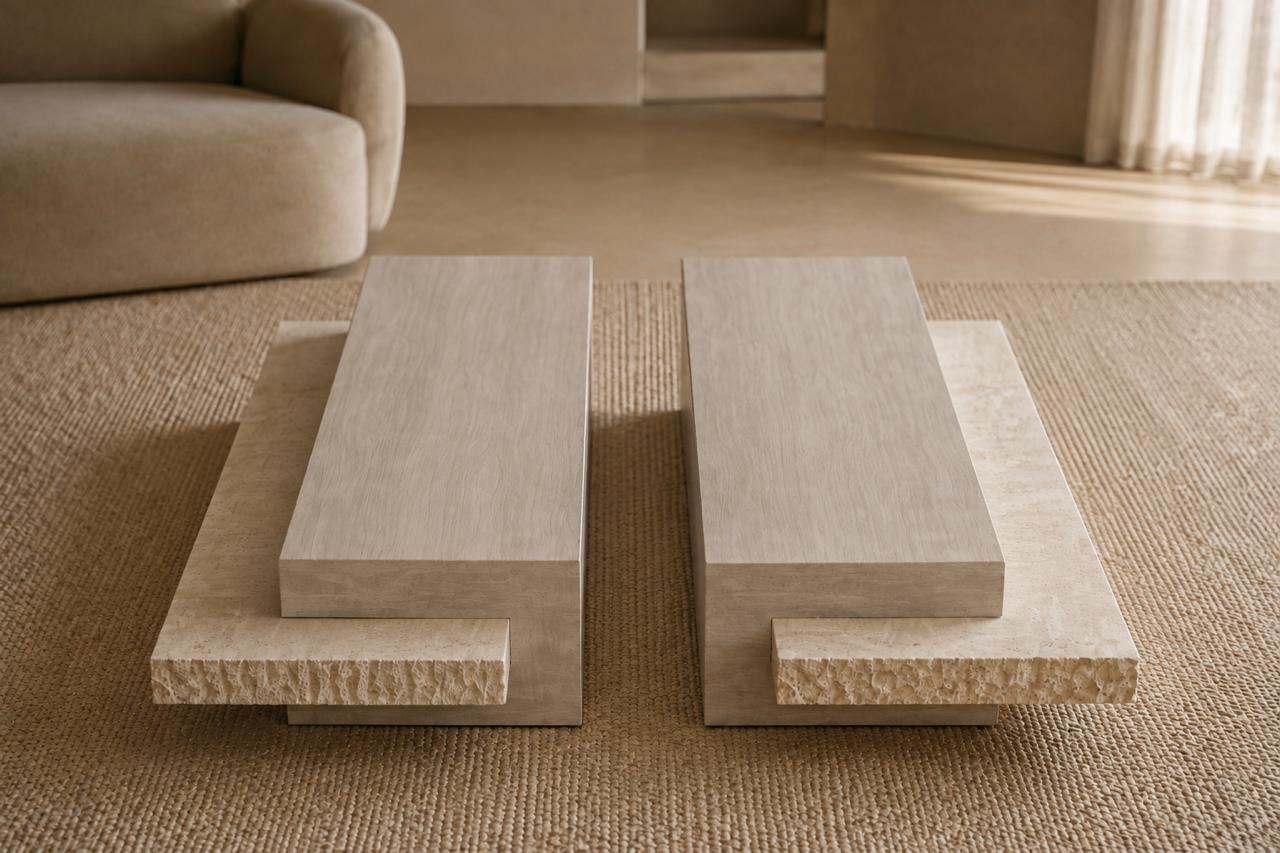 Close-up design detail highlighting material texture, surface and furniture composition