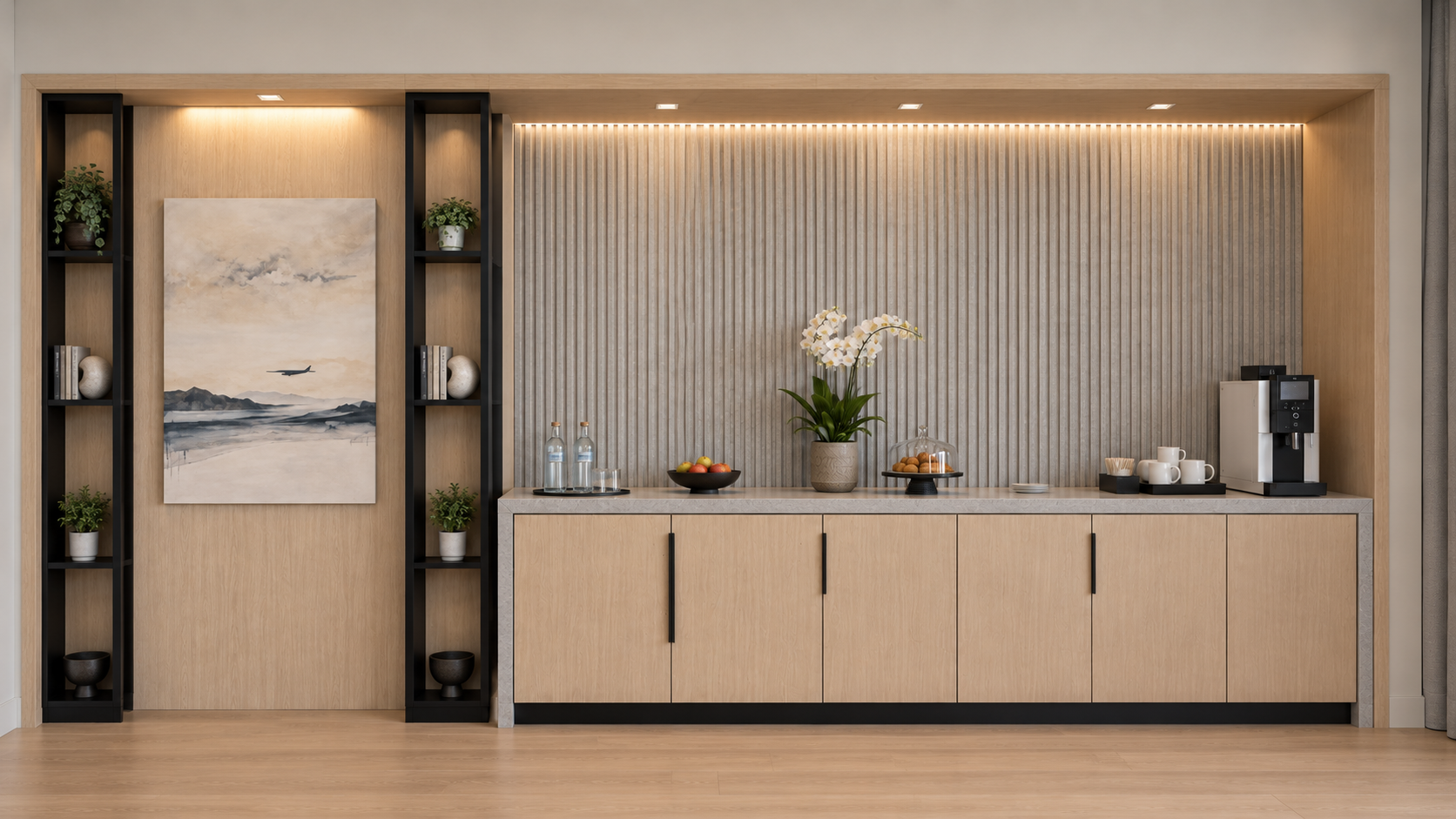 3D rendering of custom cabinetry with clean lines and refined finishes